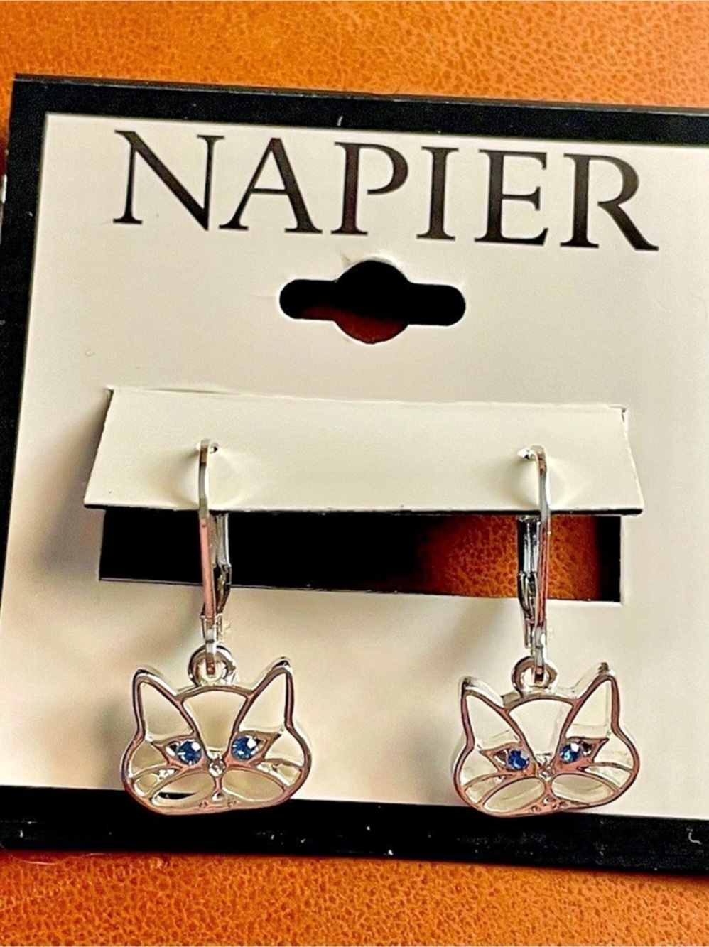 Napier Cat Earrings Cat Drop Earrings Silver NWT